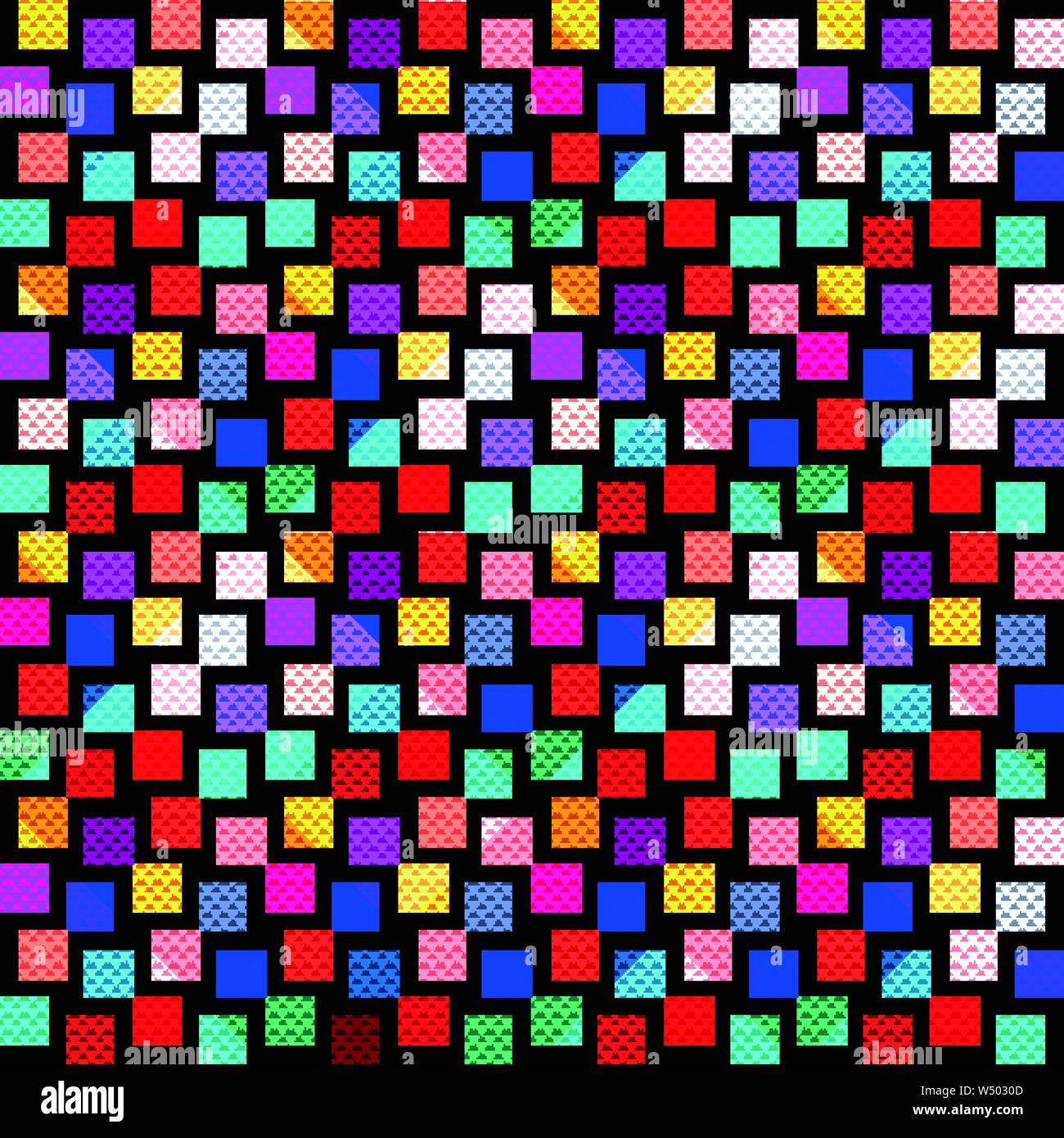 bright colored polygons on a black background seamless pattern Stock Vector