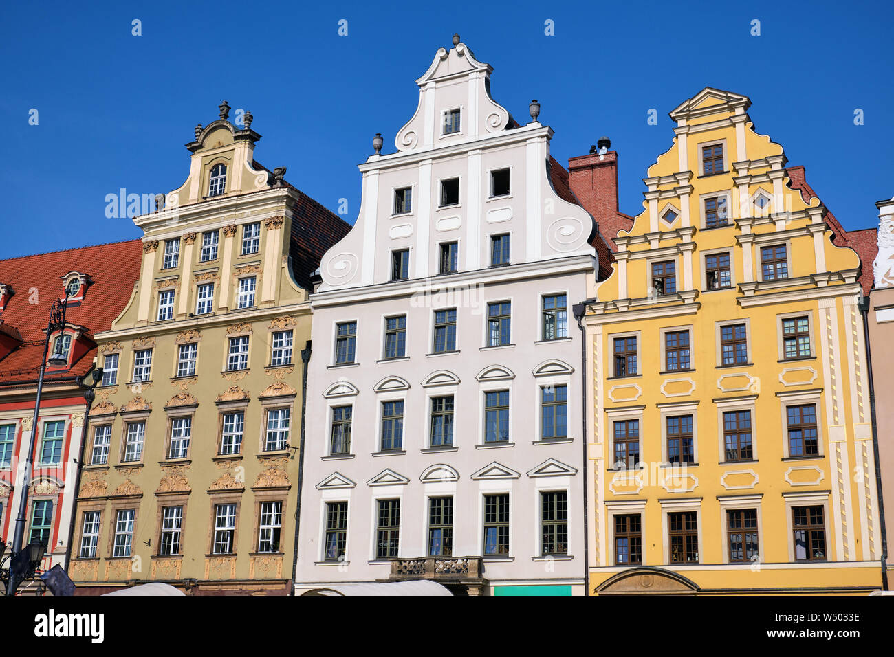 Colorful renovated houses at the market square in Wroclaw, Poland Stock