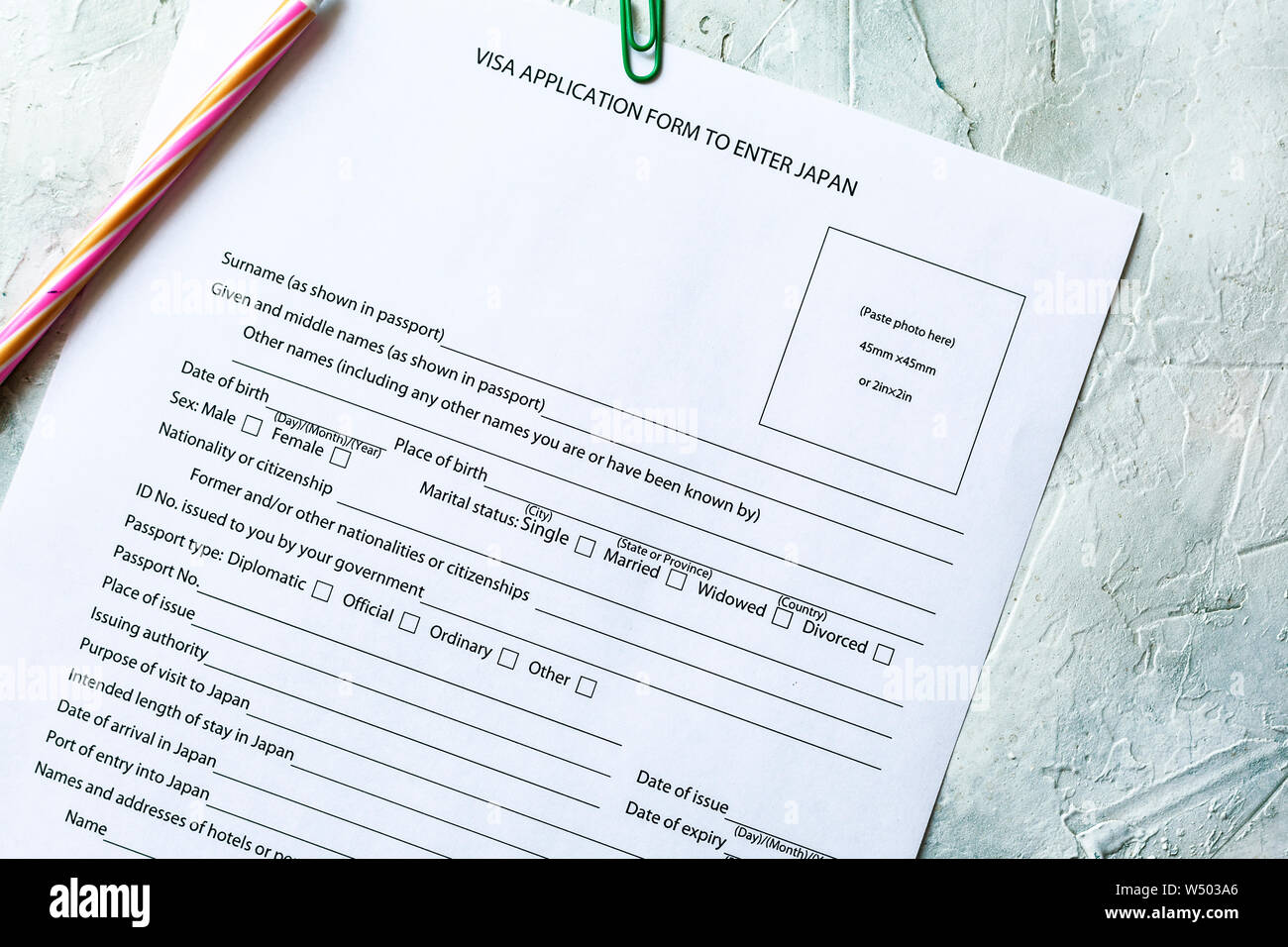 Filling The Visa Application Form To Enter Japan Stock Photo Alamy visa-for-japan-complete-online-airslate-signnow