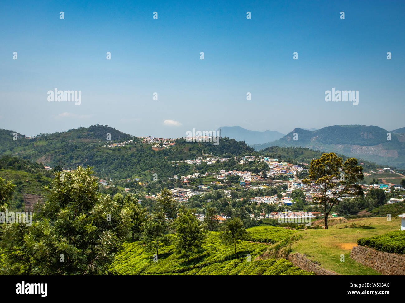 hill station view from hill top image is taken at ooty tamilnadu showing the natural beauty. Stock Photo