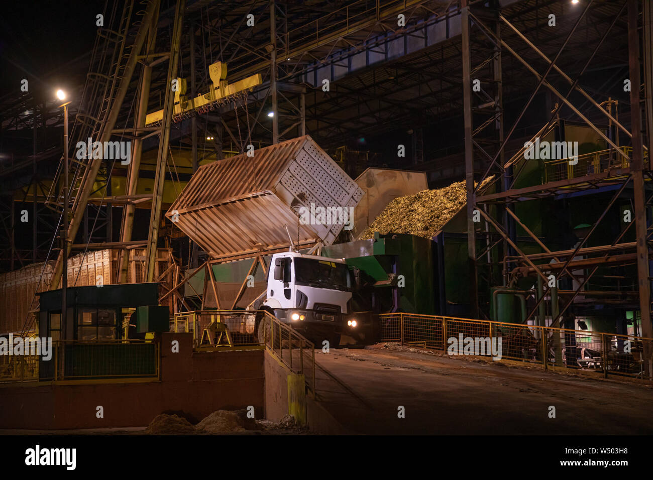 factory sugar cane night industry truck Stock Photo