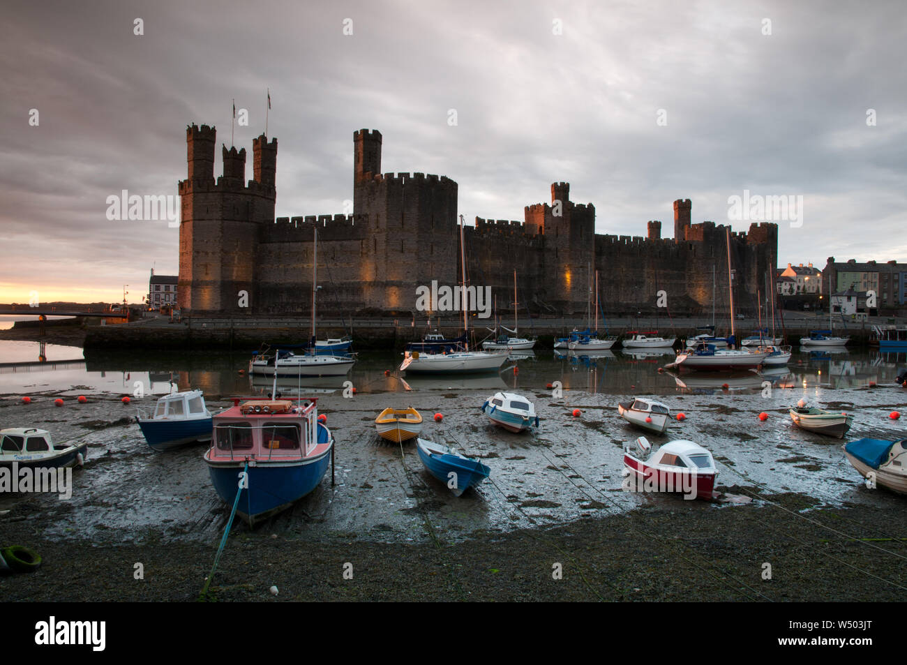 Evening view of Caernarfon Castle  in North Wales Stock Photo
