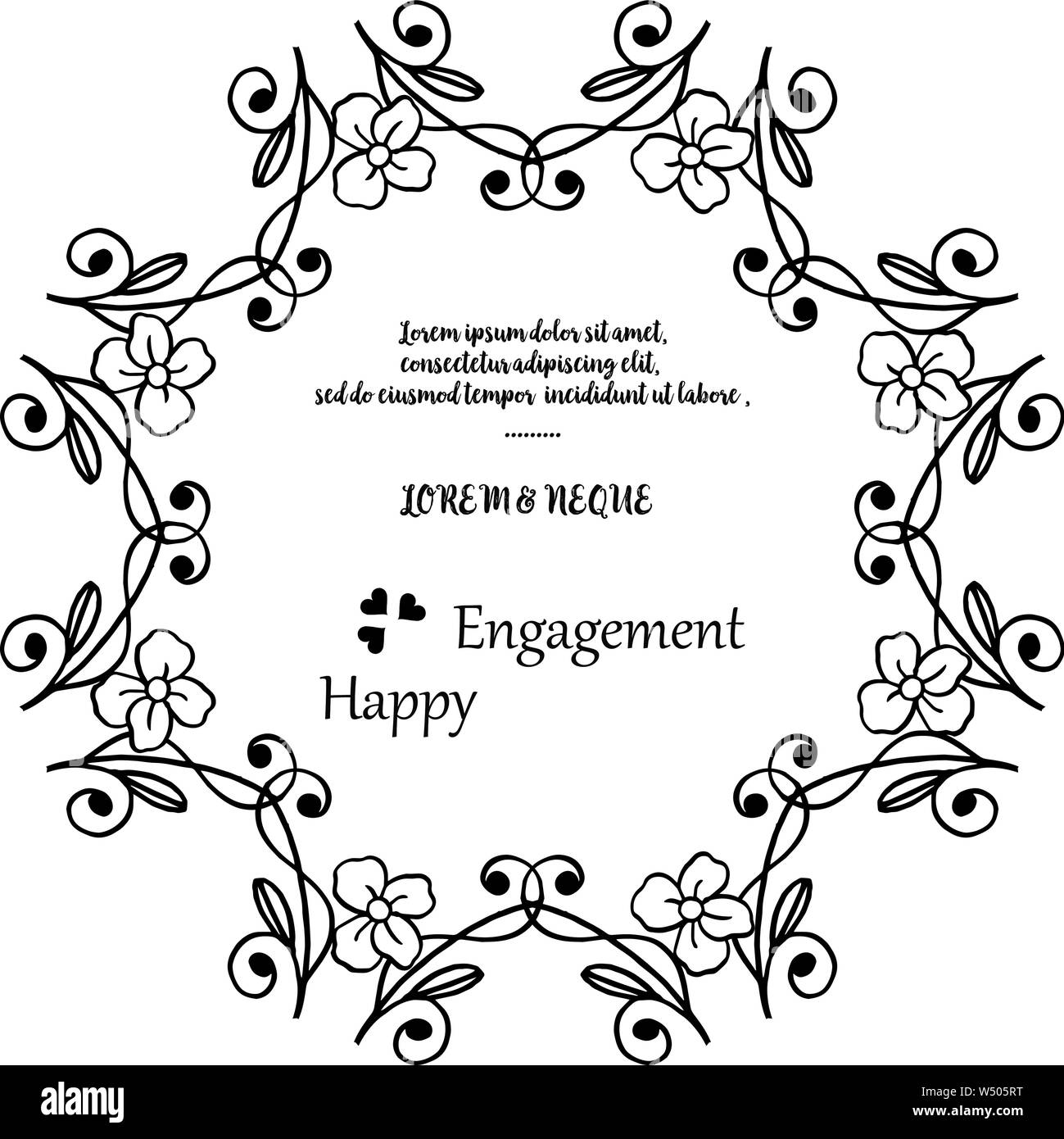 Lettering happy engagement, decoration of invitation card. Vector