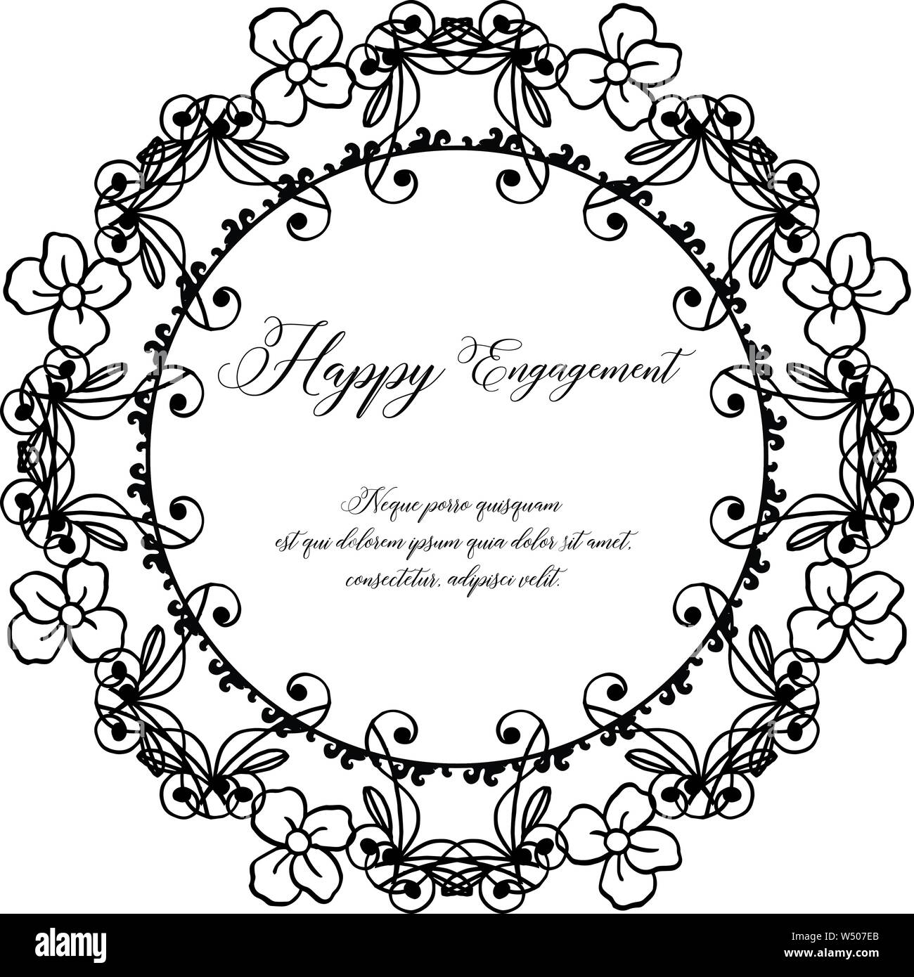 Decoration card happy engagement, with drawing cute floral frame ...