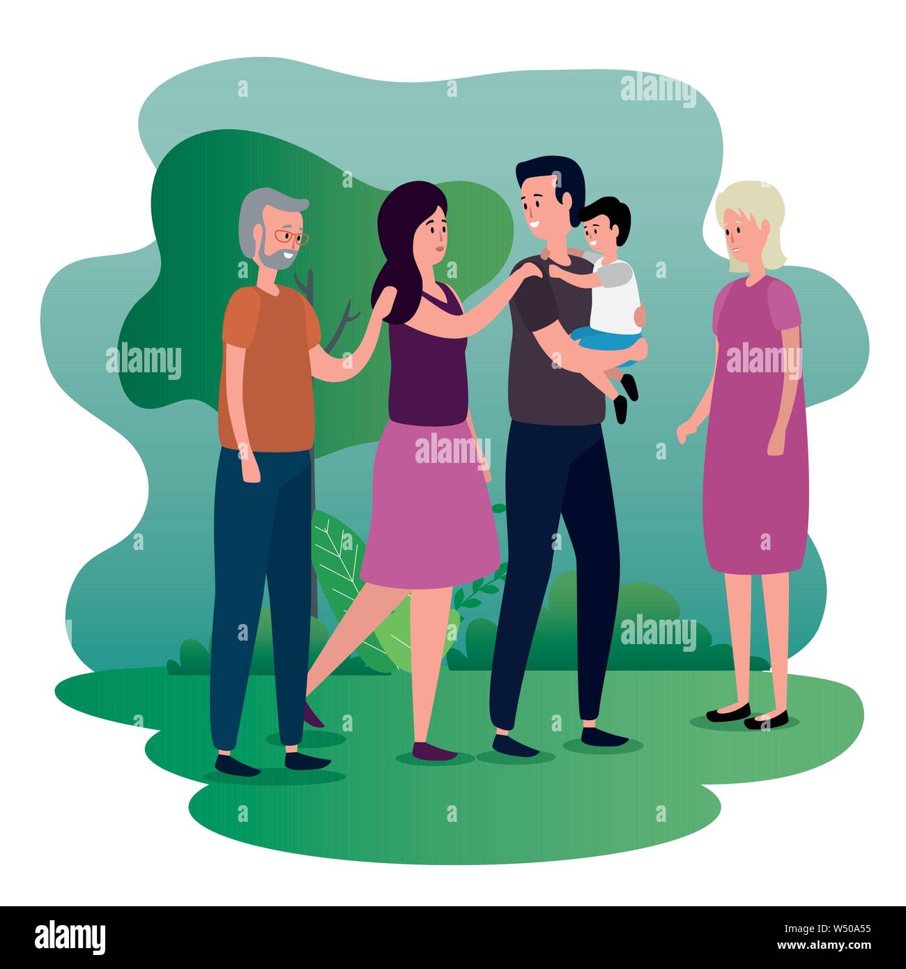 happy boy with his father and mother with grandparents Stock Vector