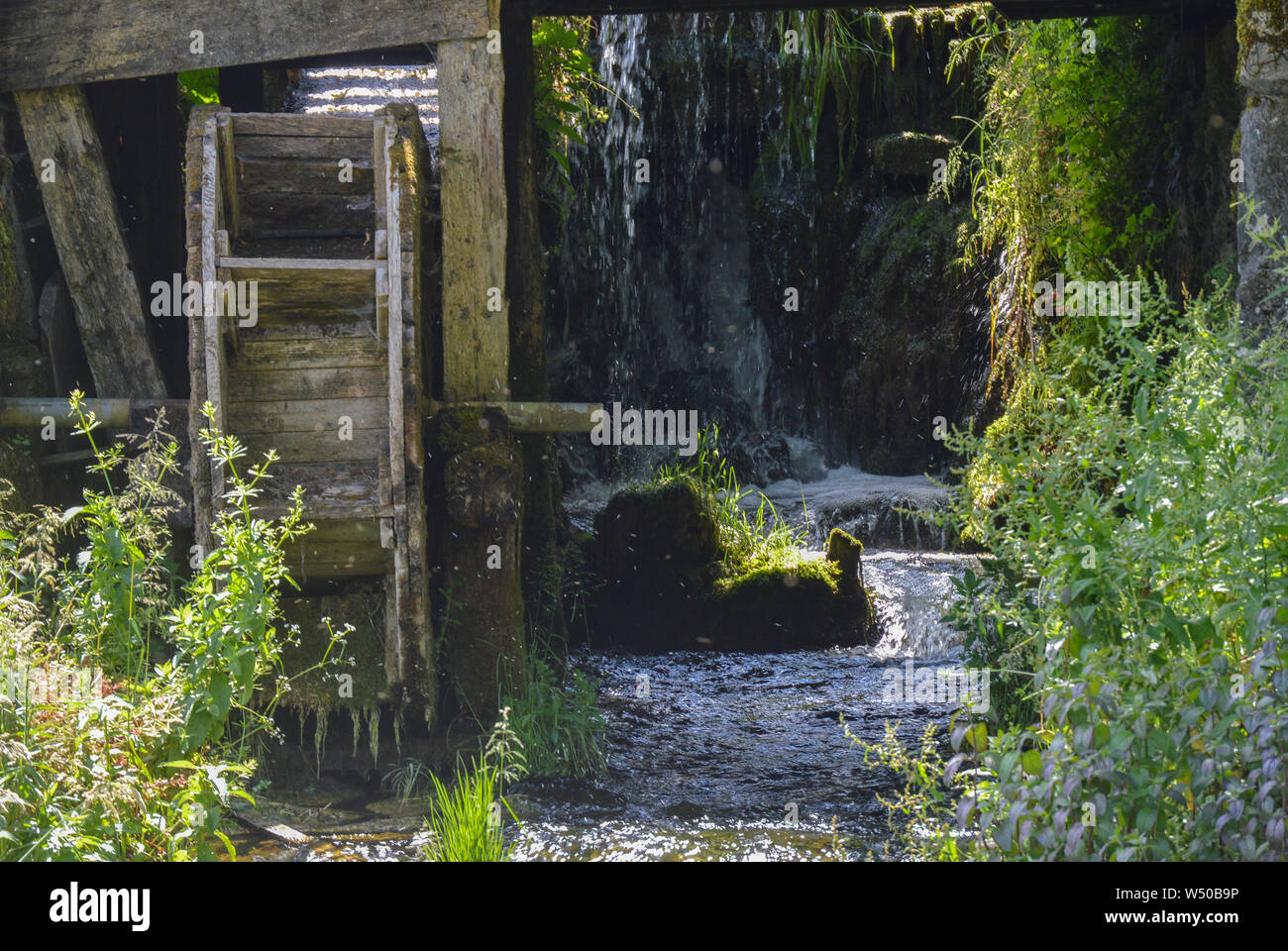 Old wooden mill wheel on river Gacka springs Stock Photo