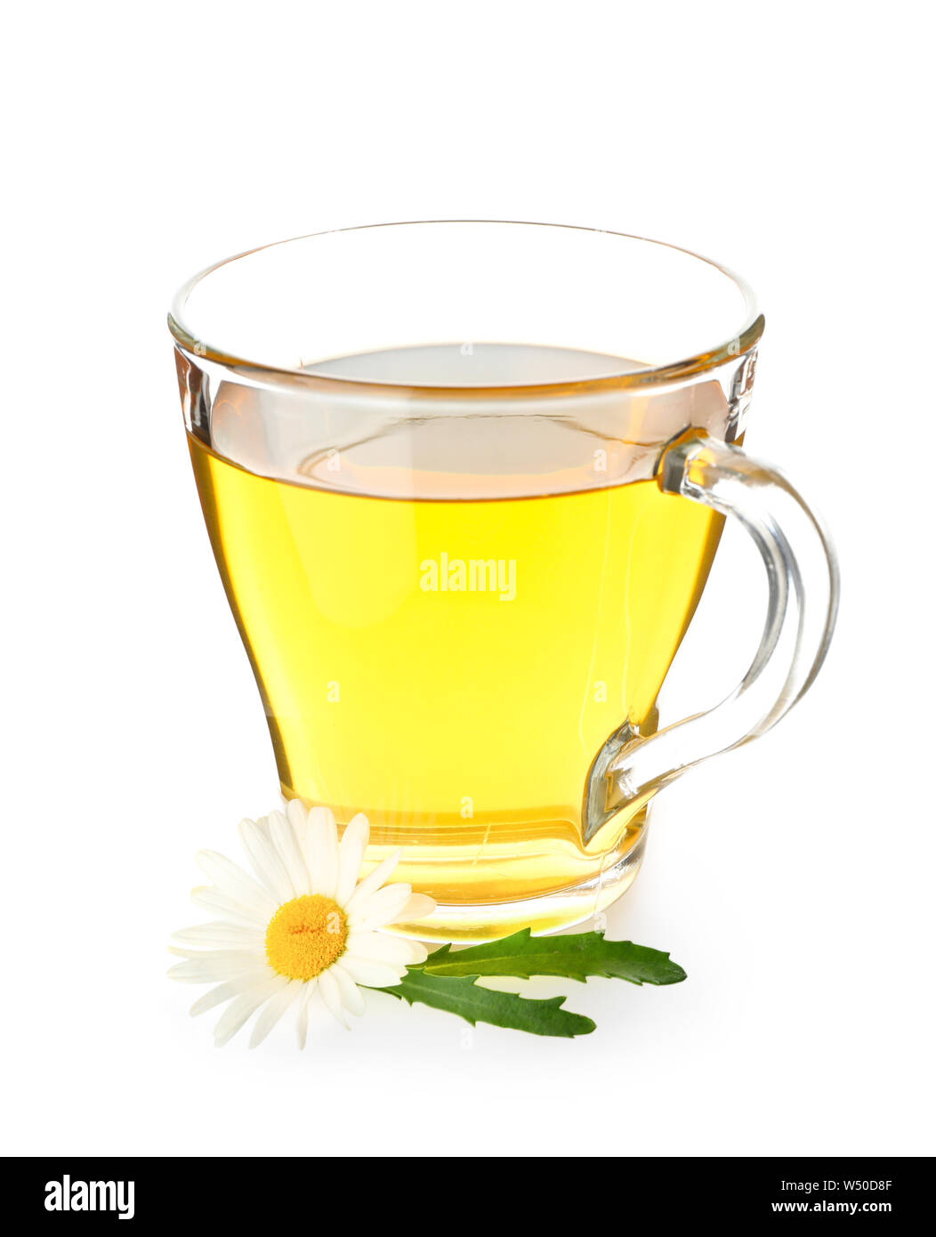 Cup of hot chamomile tea on white background Stock Photo - Alamy