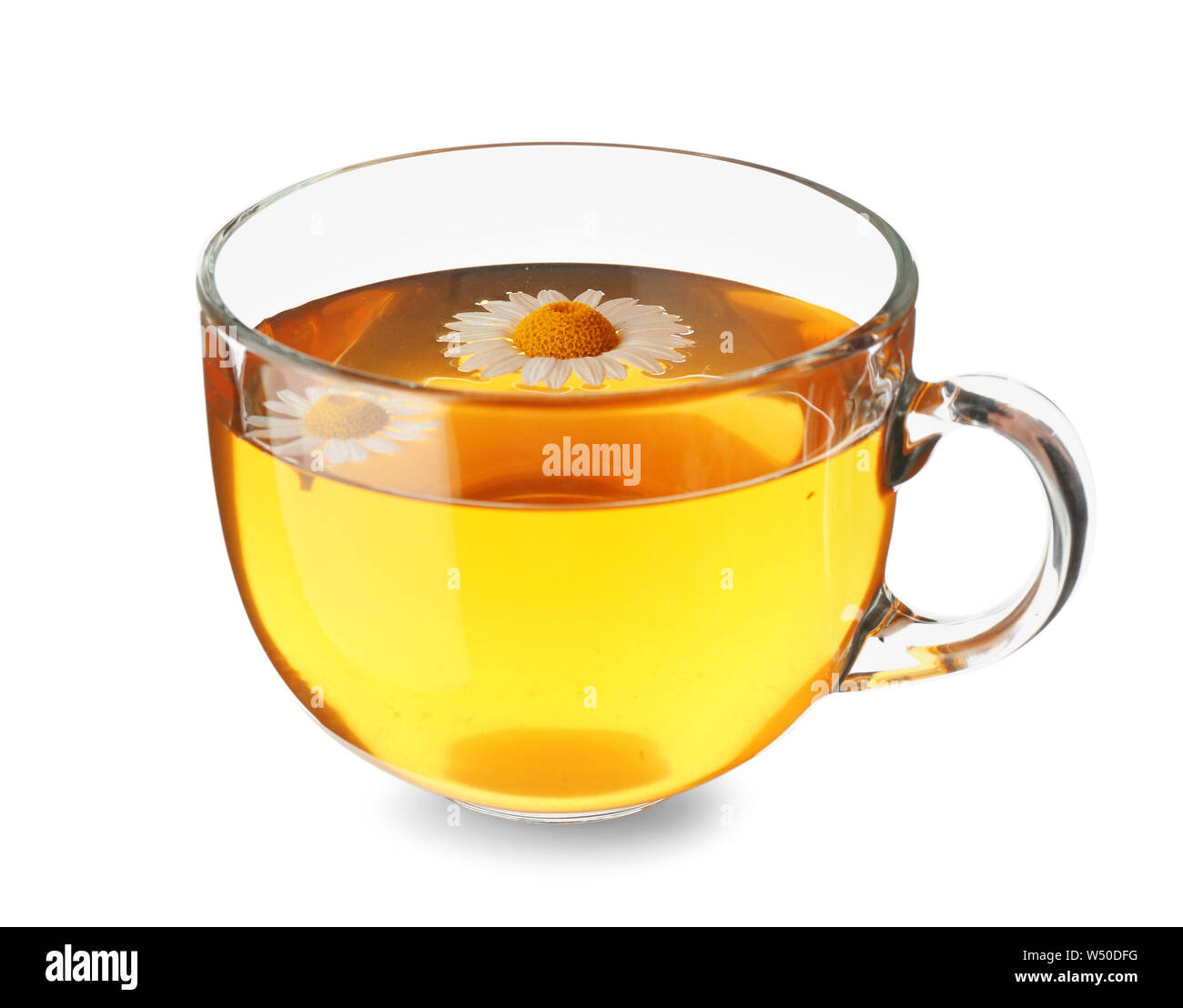 Cup of hot chamomile tea on white background Stock Photo - Alamy