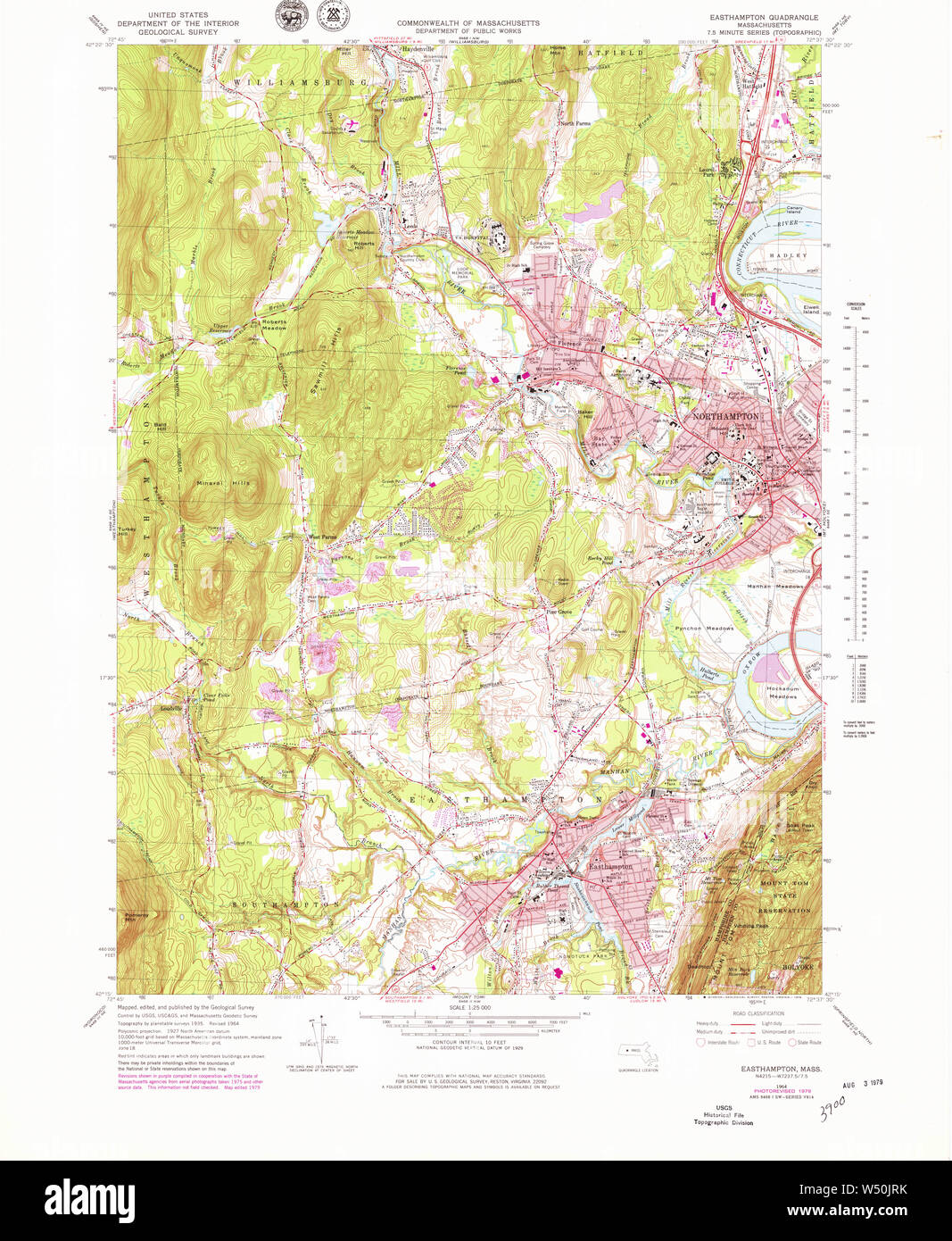 Massachusetts Usgs Historical Topo Map Ma Easthampton 350932 1964 25000 Restoration W50JRK 