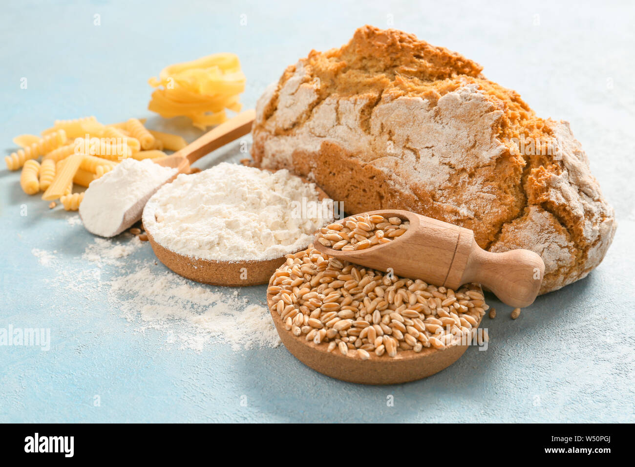 Wheat products flour pasta bread hires stock photography and images