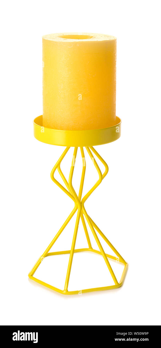 Candle with holder on white background Stock Photo - Alamy