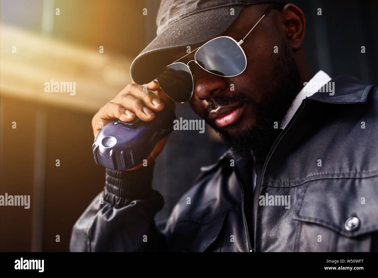 African-American security guard in building Stock Photo - Alamy