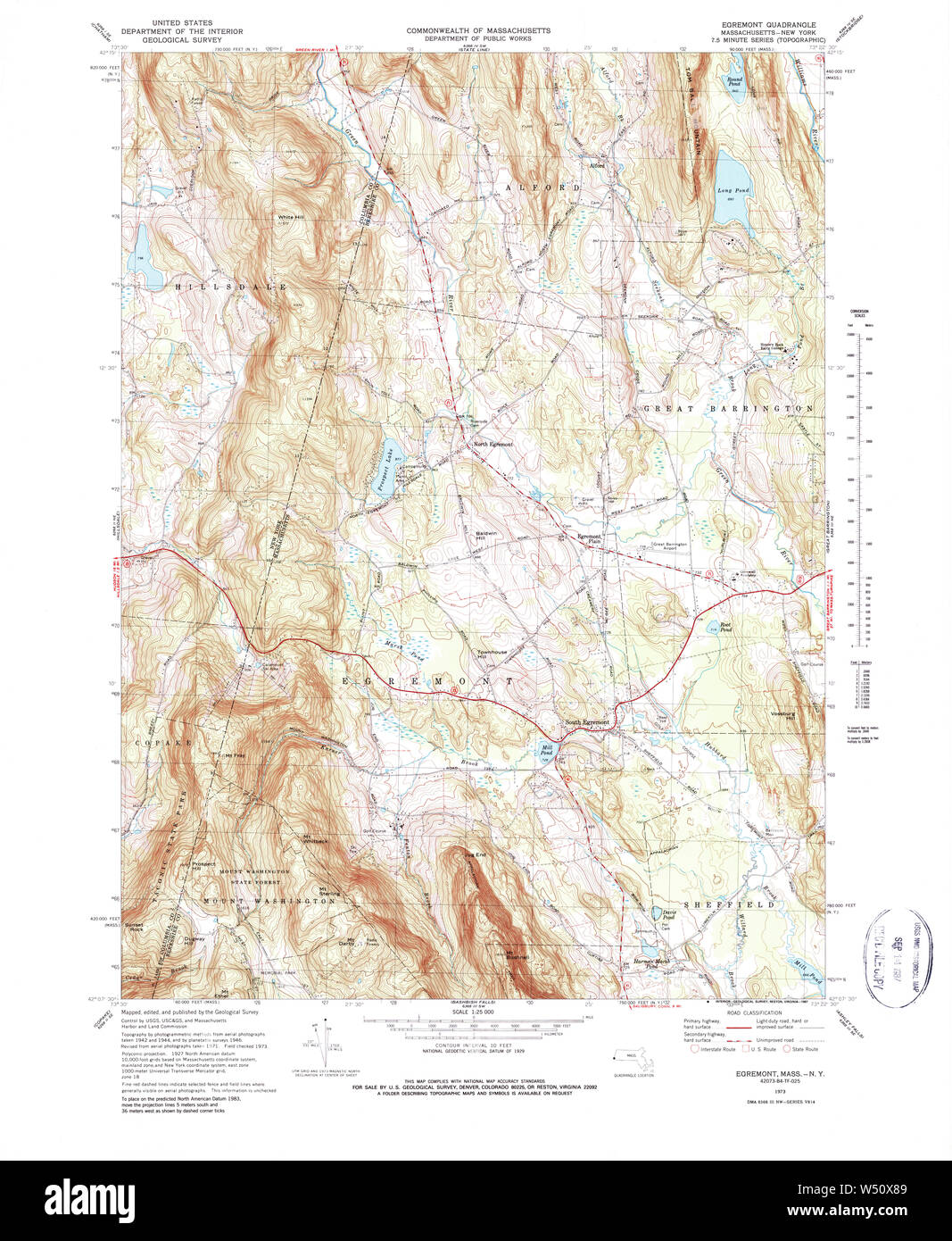 Massachusetts USGS Historical Topo Map MA Egremont 350937 1973 25000