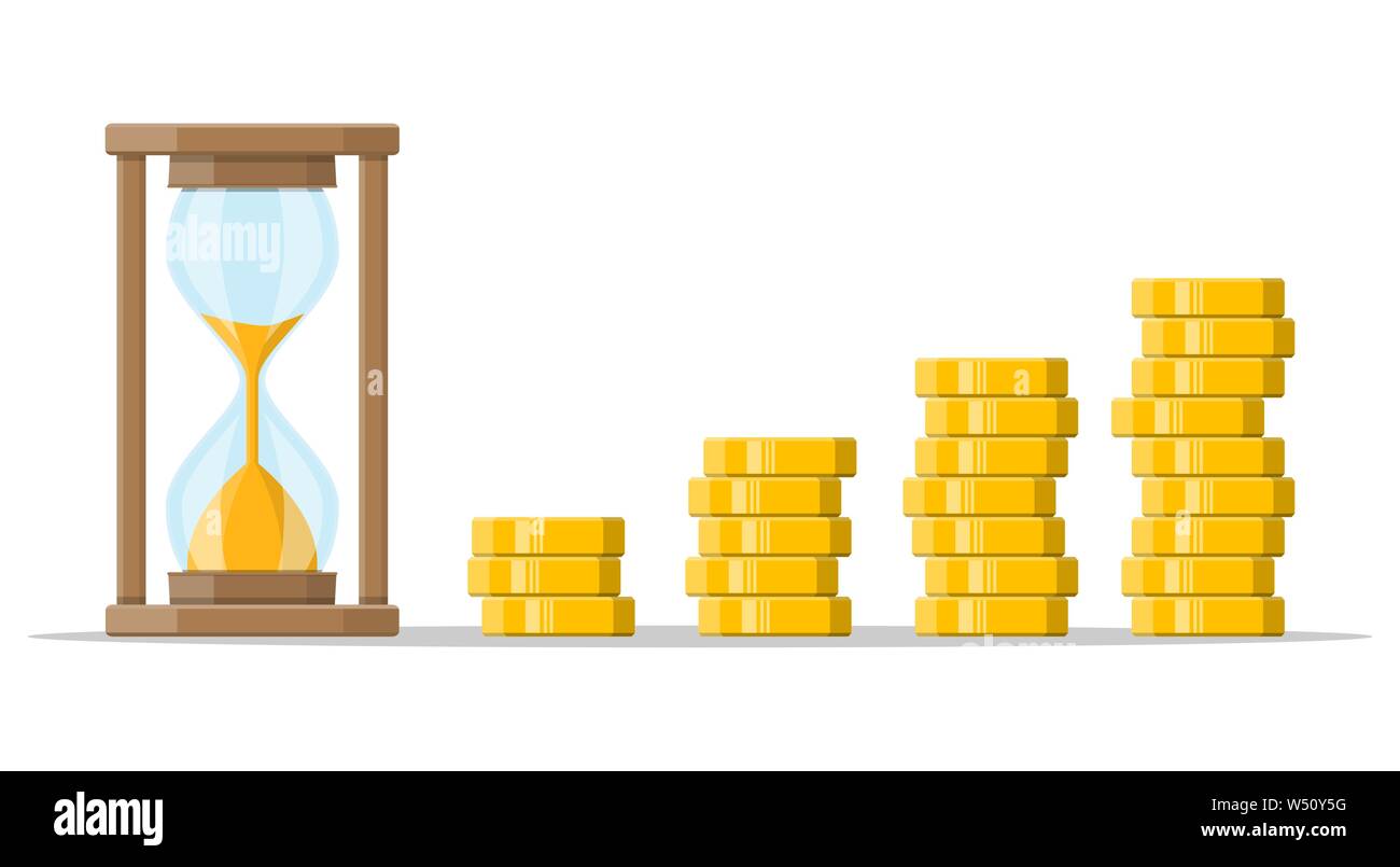 Stack of gold coins and hourglass clock Stock Vector Image & Art - Alamy