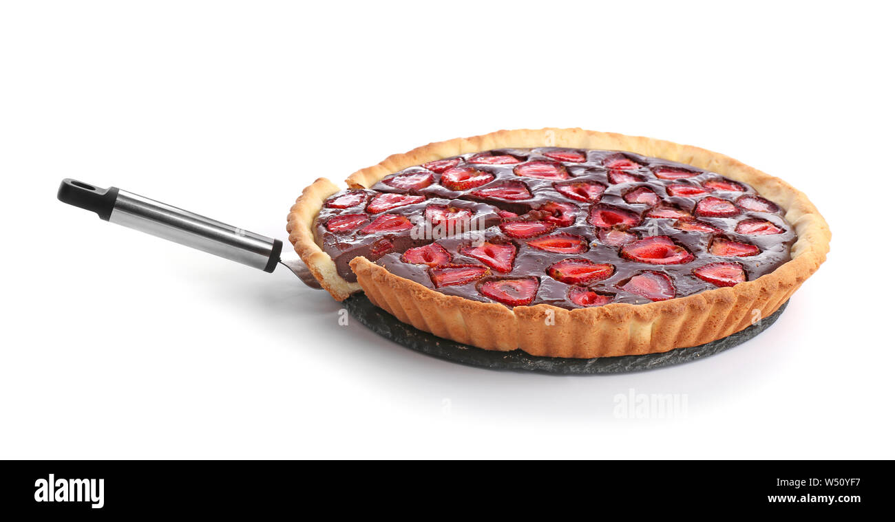 Tasty chocolate strawberry cake on white background Stock Photo - Alamy