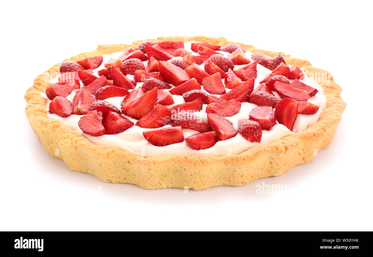 Tasty strawberry cake on white background Stock Photo - Alamy