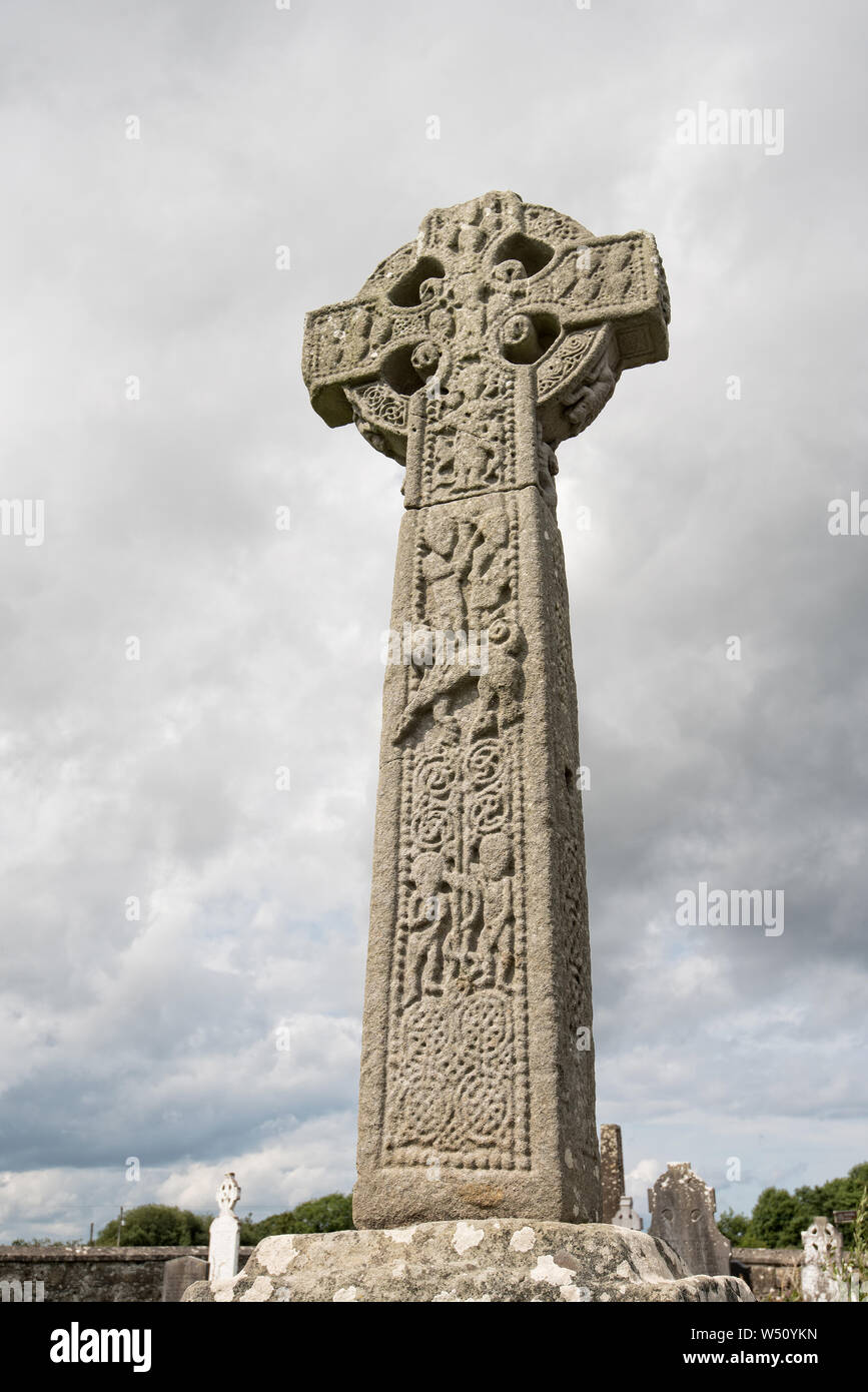 Celtic High cross in Drumcliff Cemetery Stock Photo
