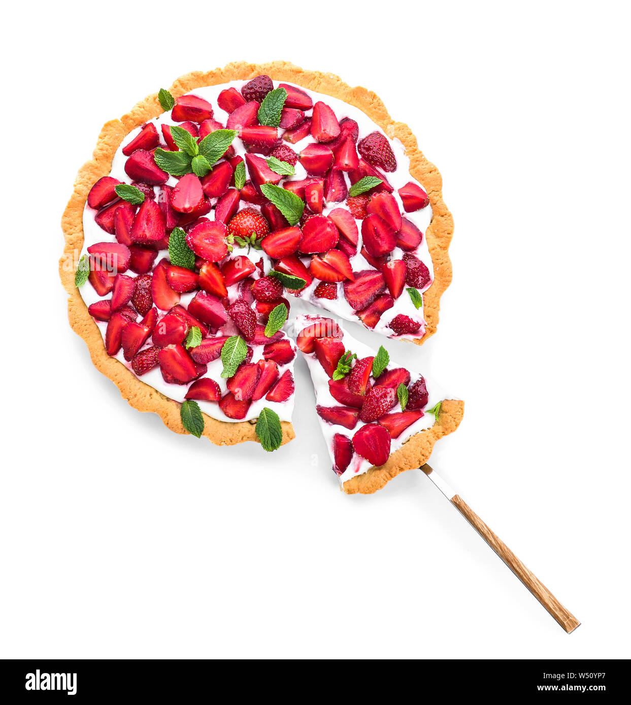 Tasty strawberry cake on white background Stock Photo - Alamy