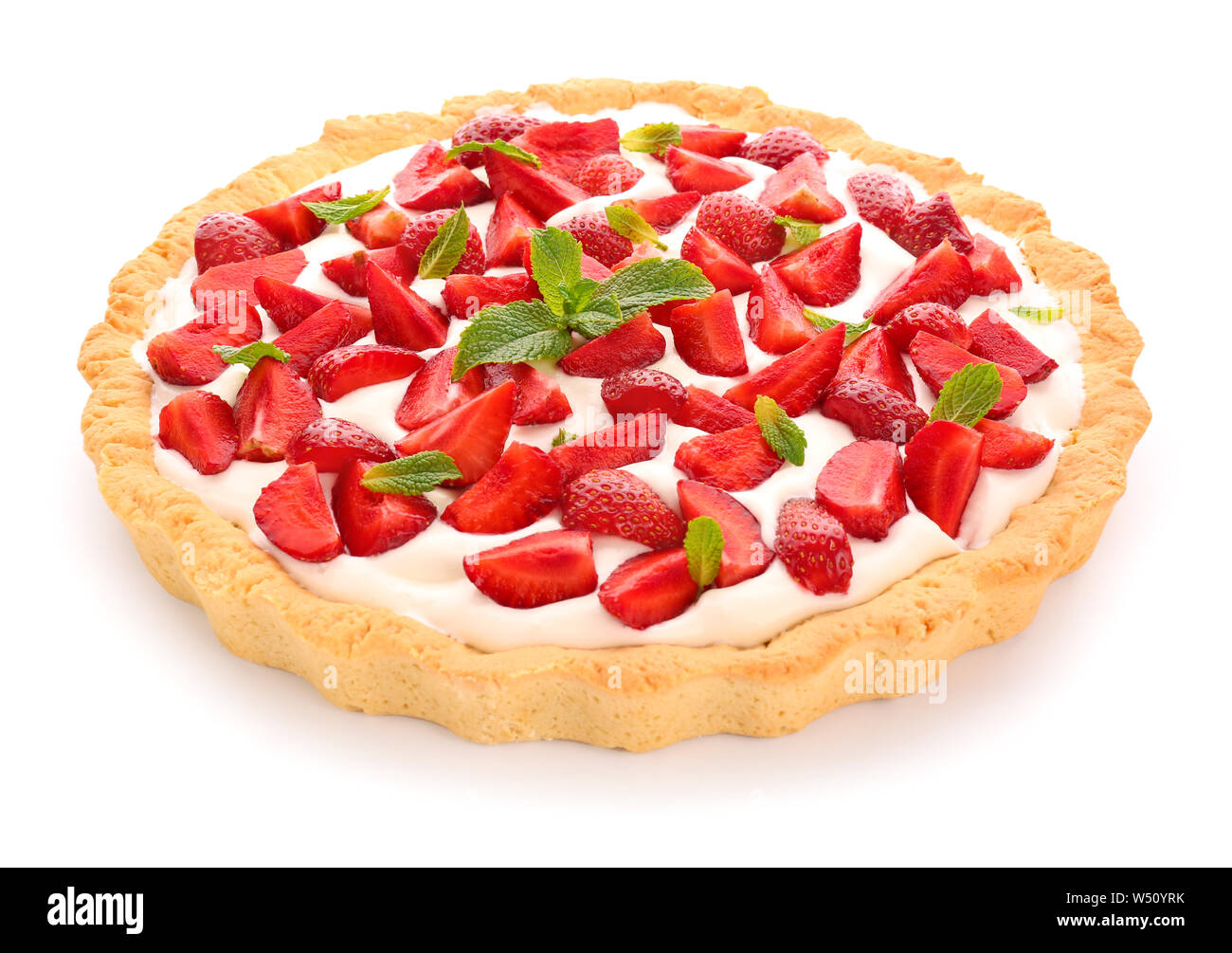 Tasty strawberry cake on white background Stock Photo - Alamy