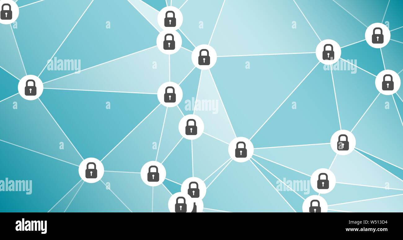 Connected lines locked padlocks abstract background Stock Vector