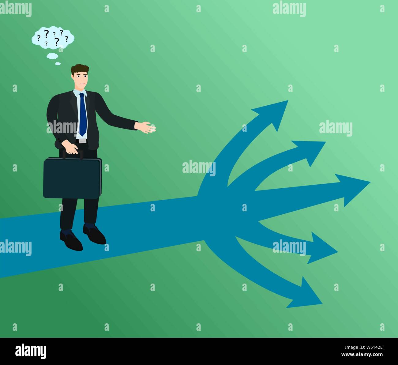 Businessman standing at crossroad for choose choice multiple way , confuse concept Stock Vector
