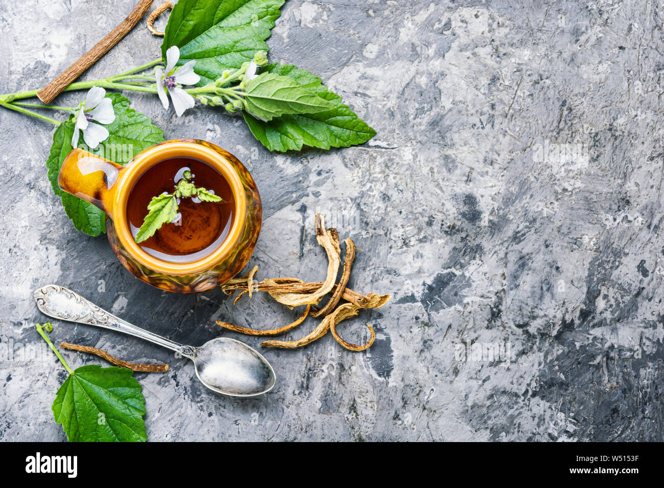 Herbal tea.Medicinal tea with althaea herbs.Medicinal herbs.Healthy