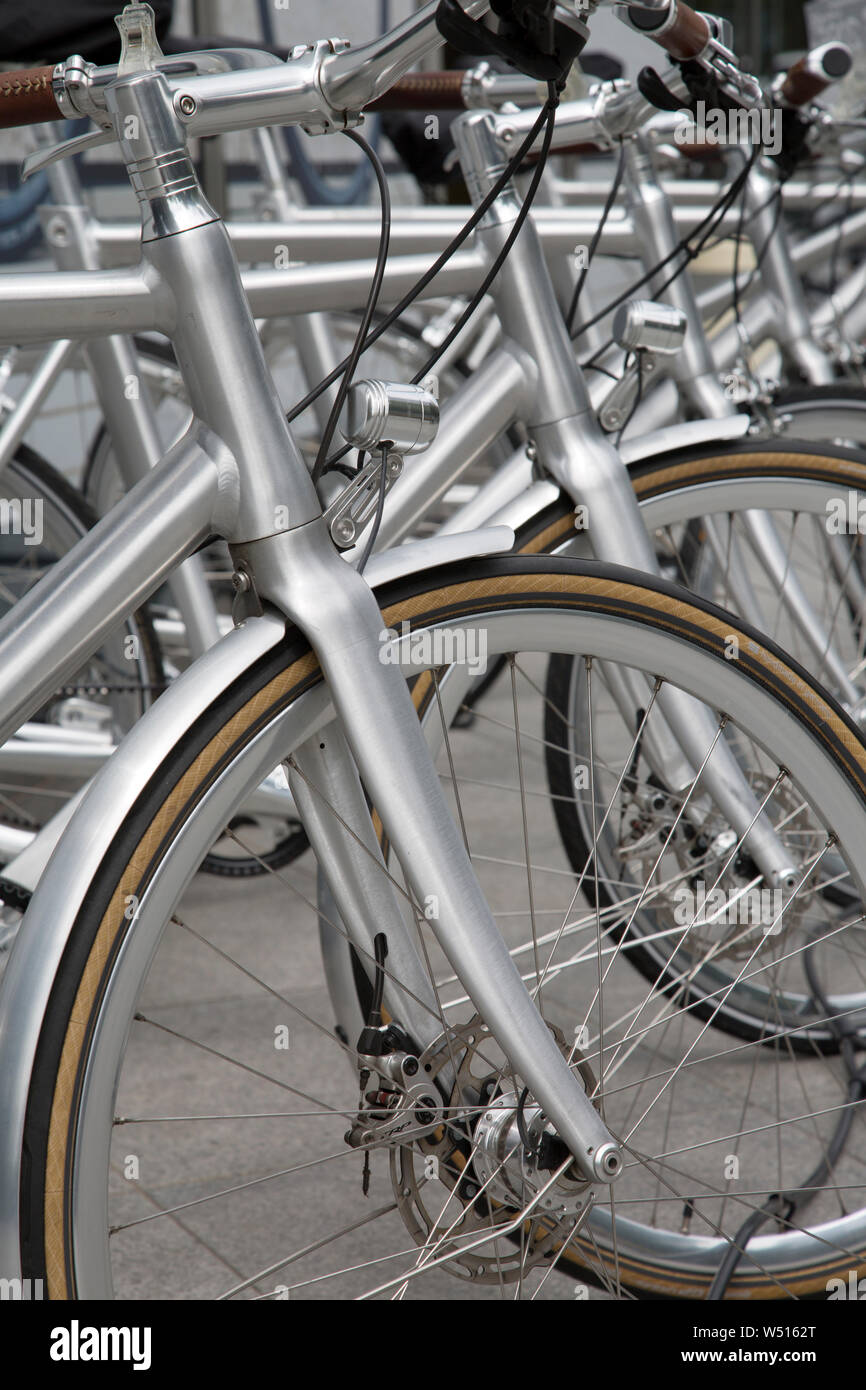 Silver Rental Bikes; Frankfurt; Germany Stock Photo Alamy