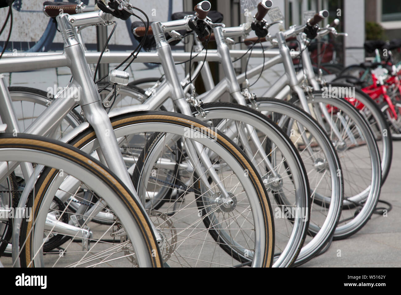 Silver Rental Bikes; Frankfurt; Germany Stock Photo Alamy