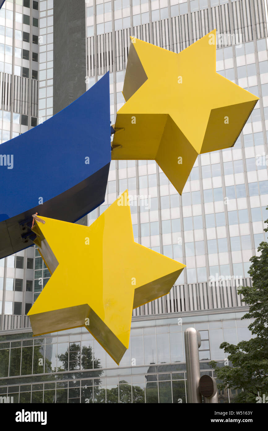 Closeup Detail on Euro Symbol; European Central Bank; Frankfurt; Germany Stock Photo
