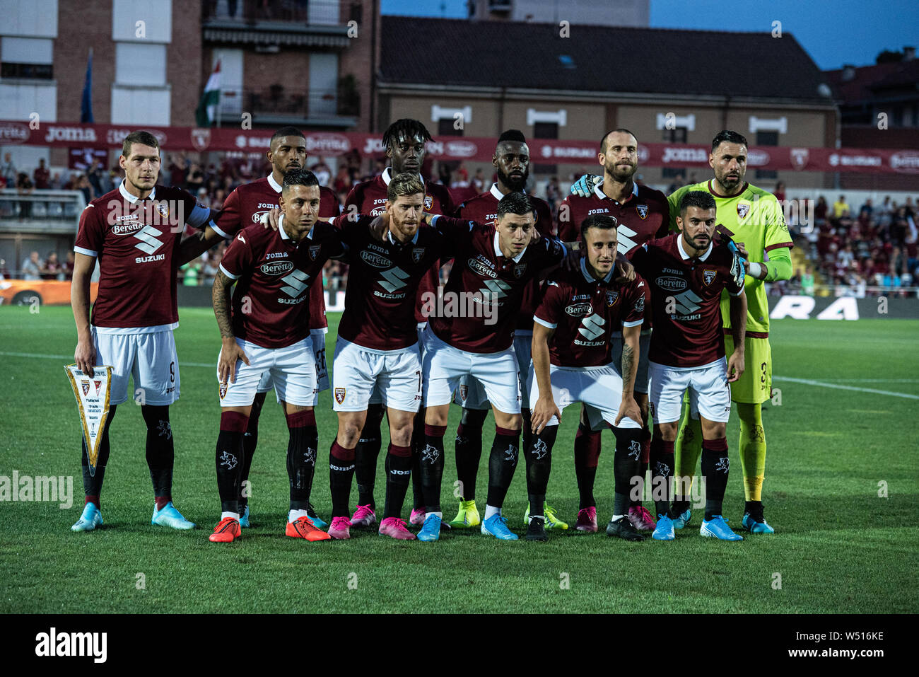 Alessadria, Italy. 25th July, 2019. Torino FC team poses during the Europa  League, football Match. Torino FC vs Debrecen. Torino FC won 3-0 in  Alessandria, Italy at stadio Moccagatta on 25th July