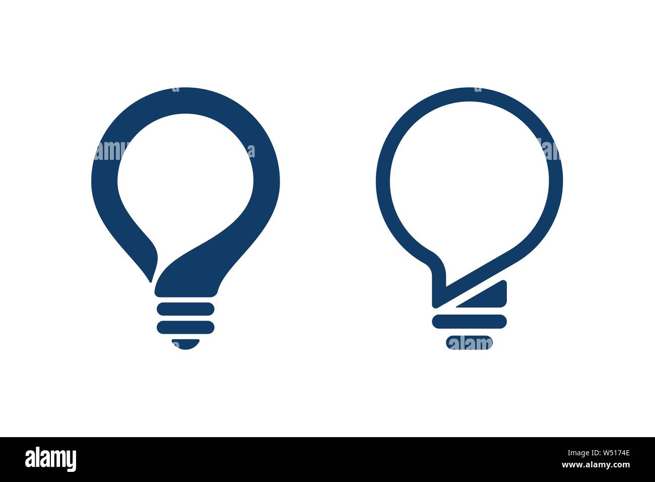 Bulbs with speech bubble on white background. Creative idea icons. Stock Vector