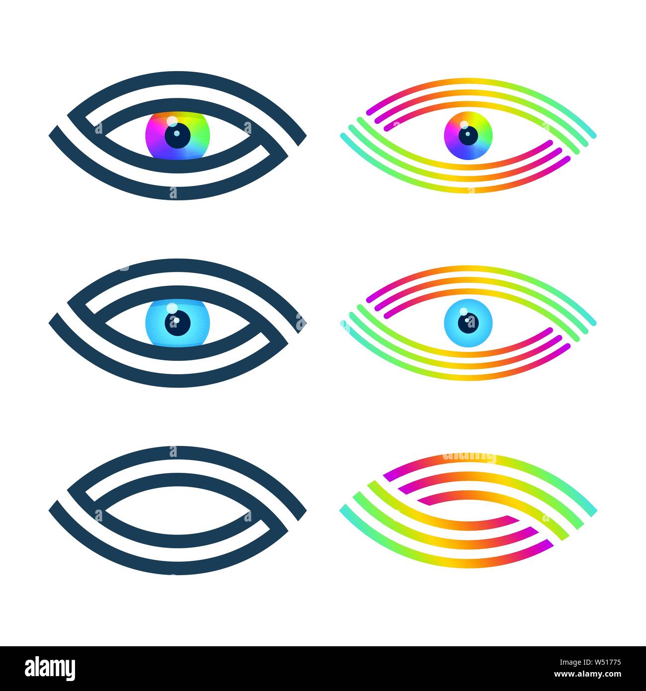 Spiral lined eye symbols with colorful eyeball. Vision vector icon ...