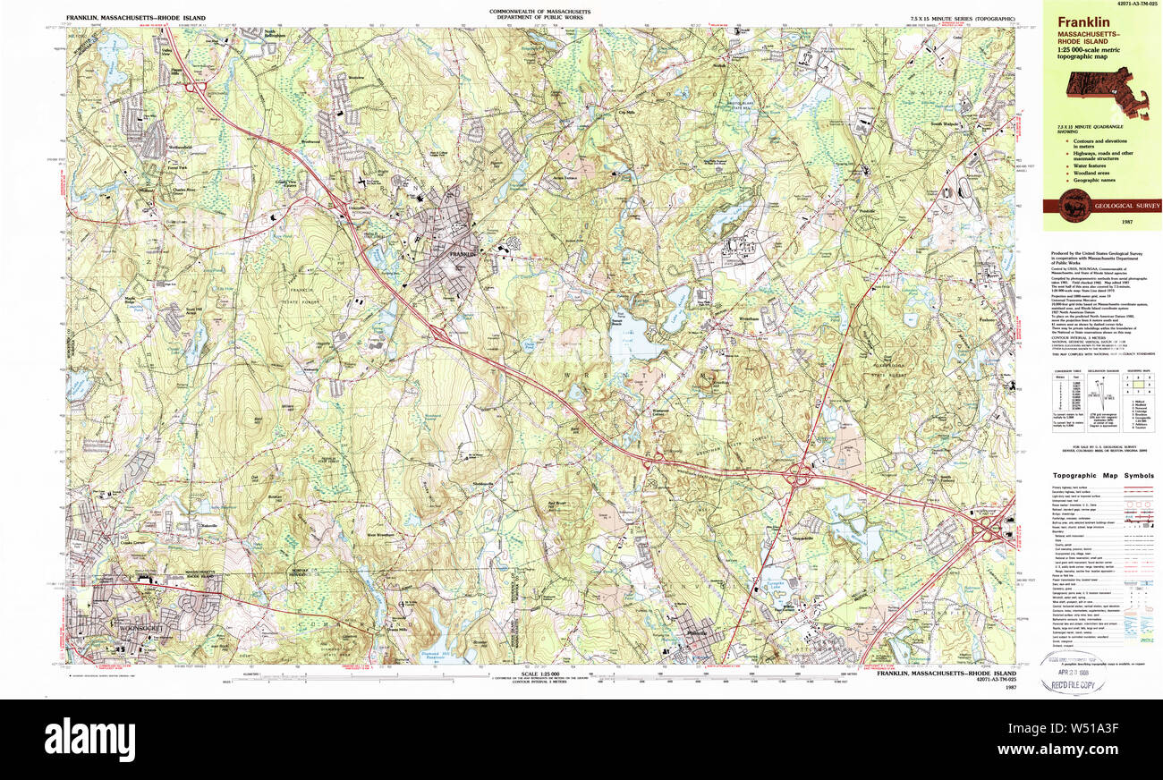 Massachusetts USGS Historical Topo Map MA Franklin 350963 1987 25000 ...