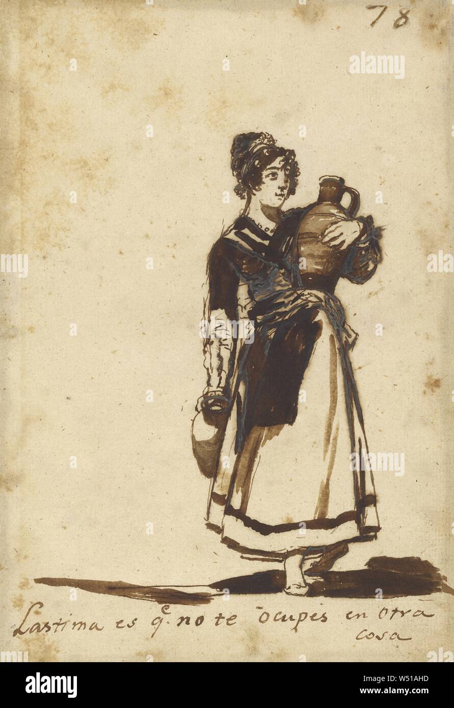 It's a Pity You Don't Have Something Else to Do!, Francisco José de Goya y Lucientes (Francisco de Goya) (Spanish, 1746 - 1828), about 1808 - 1814, Brush and sepia wash and pen and black ink, 20.3 x 14 cm (8 x 5 1/2 in Stock Photo