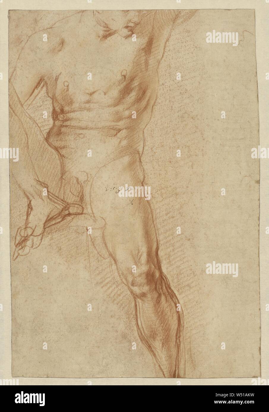 Seated Figure (recto), Reclining Figure (verso), Pontormo (Jacopo Carucci) (Italian (Florentine), 1494 - 1557), Italy, 1520, Red chalk with some stumping, 29.4 x 20 cm (11 9/16 x 7 7/8 in Stock Photo
