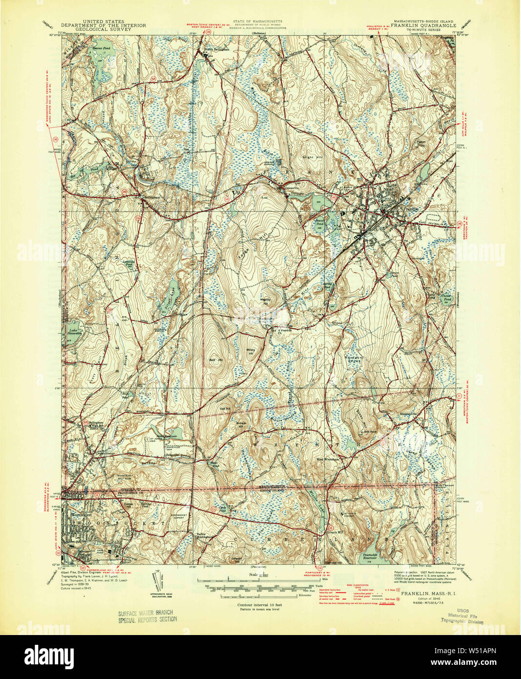 Massachusetts USGS Historical Topo Map MA Franklin 351707 1946 31680 ...