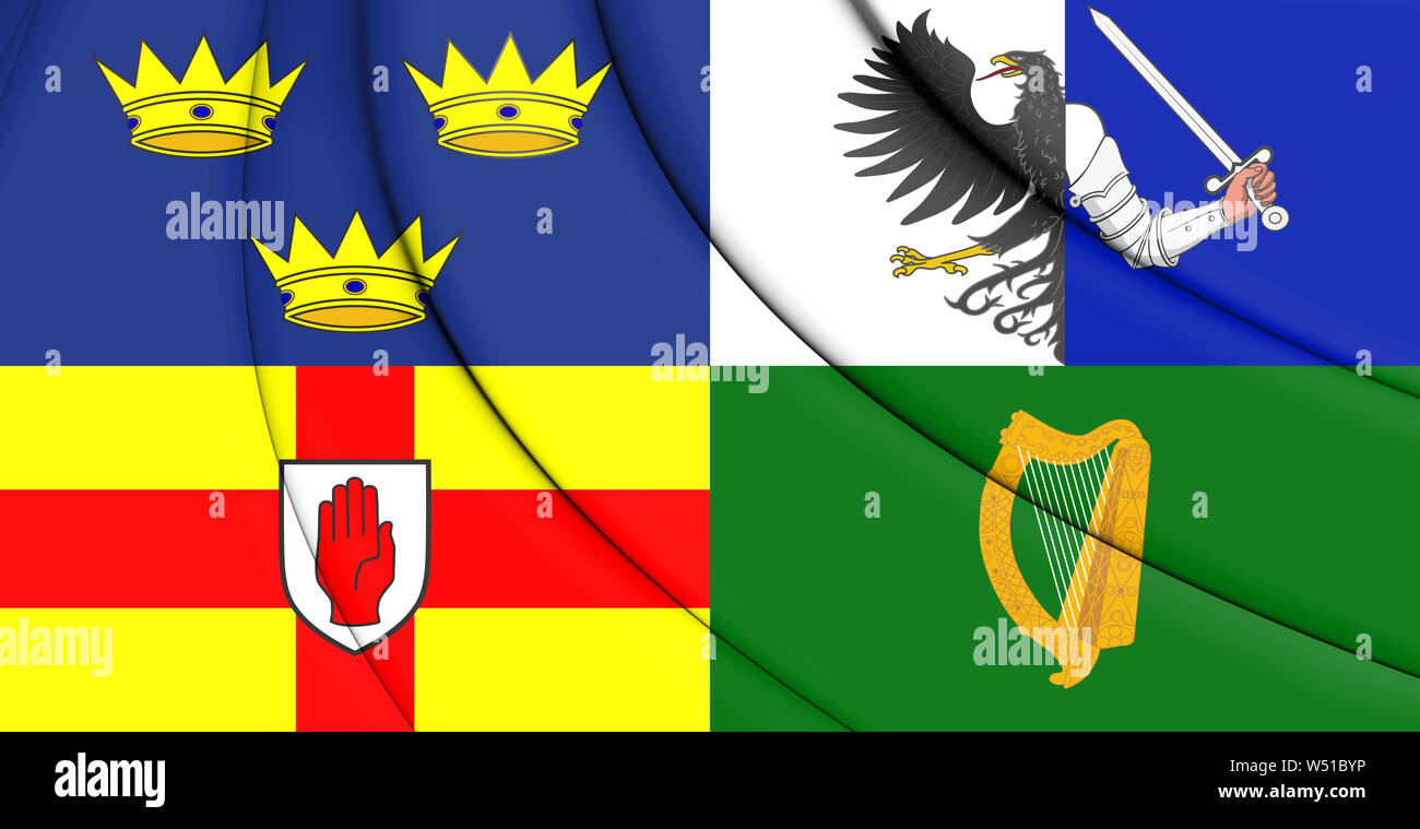 3D Flag of Four Provinces of Ireland, Ireland. 3D Illustration. Stock Photo