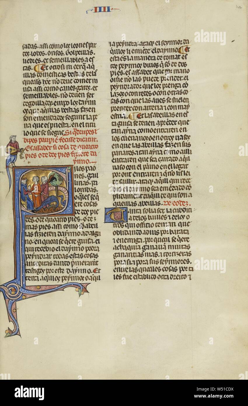 Initial S A Judge With Two Men Pointing At Two Peacocks Unknown Michael Lupi De Candiu Spanish Active Pamplona Spain 1297 1305 Northeastern Spain Spain About 1290 1310 Tempera Colors
