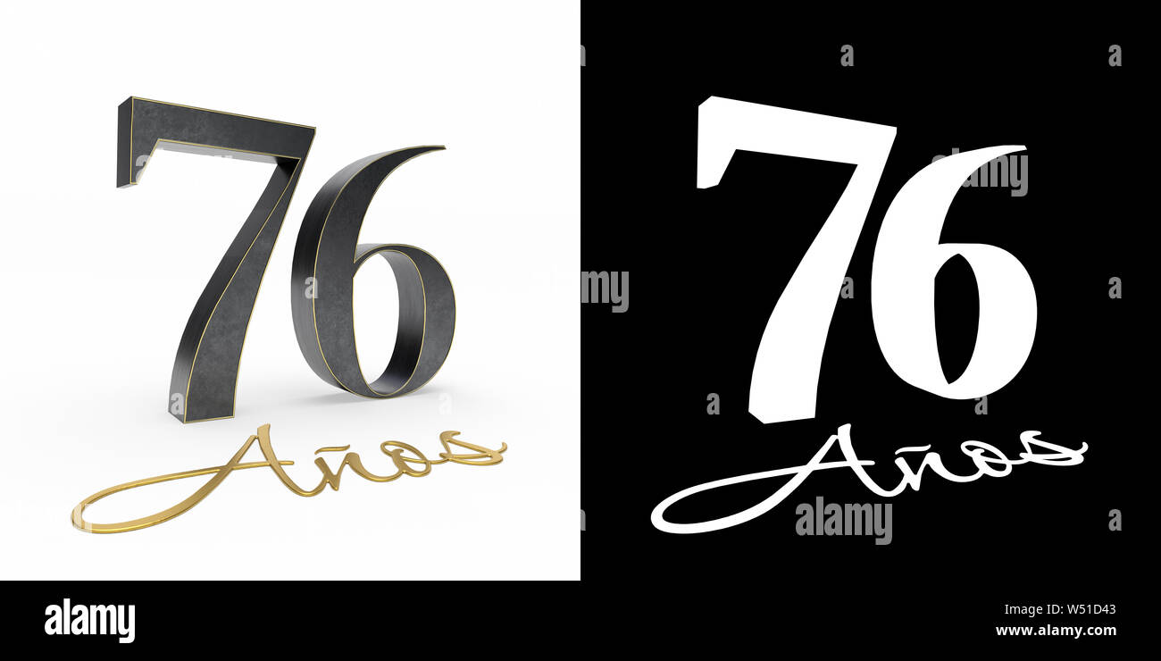 Inscription in Spanish. golden number seventysix years (number 76