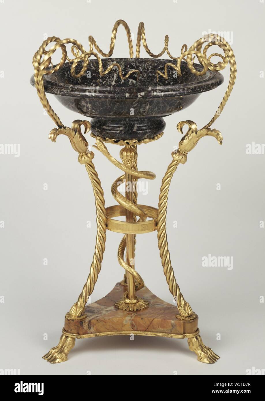 Standing Tazza, Unknown, Paris, France, about 1785, Jaune fonce marble and breche violette (?), gilt bronze mounts, 37.8 × 24.4 × 25.2 cm (14 7/8 × 9 5/8 × 9 15/16 in Stock Photo