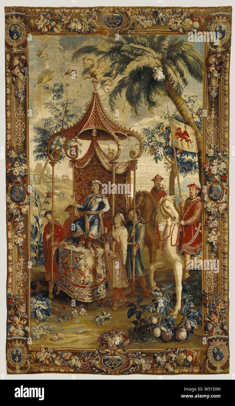 Tapestry: The Emperor on a Journey from The Story of the Emperor of China Series, After cartoons by Guy-Louis Vernansal (French, 1648 - 1729), and Jean-Baptiste Monnoyer (French, 1636 - 1699), and Jean-Baptiste Belin de Fontenay (French, 1653 - 1715), Beauvais Manufactory (French, founded 1664), woven under the direction of Philippe Béhagle (French, 1641 - 1705), Beauvais, France, about 1690 - 1705, Wool and silk, 254 x 415.3 cm (100 x 163 1/2 in Stock Photo