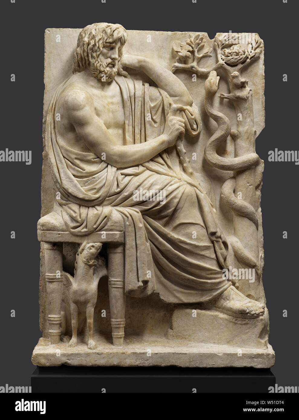 Relief with the Seer Calchas, Unknown, Relief: 140 - 160, Head: 170 - 190, Marble, 145 × 99.5 × 26.6 cm, 408 kg (57 1/16 × 39 3/16 × 10 1/2 in., 899.4768 lb Stock Photo