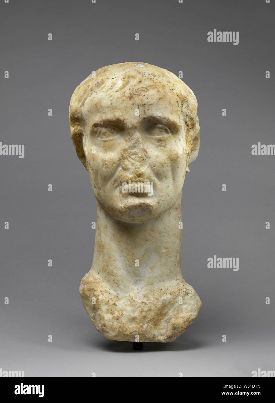 Colossal Head of Gaius Julius Caesar Worked for Insertion in a Togatus Statue (The Getty Caesar), Unknown, Roman Empire, early 2nd century, Marble, 53 × 41.5 cm (20 7/8 × 16 5/16 in Stock Photo