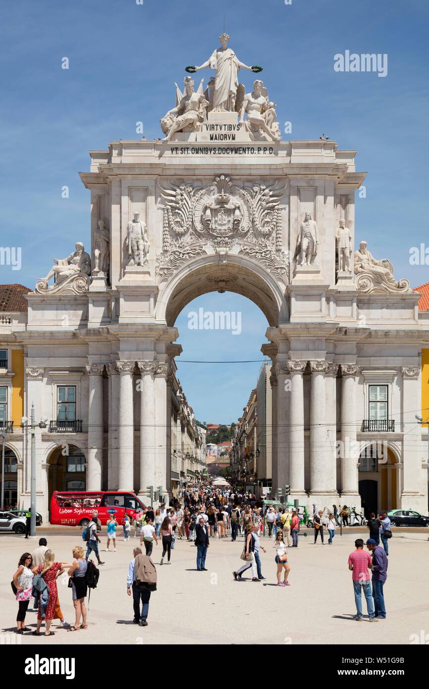 Arco da Rua Augusta, Arc de Triomphe, Praca do Comercio, Marketplace, Lisbon, Portugal Stock Photo