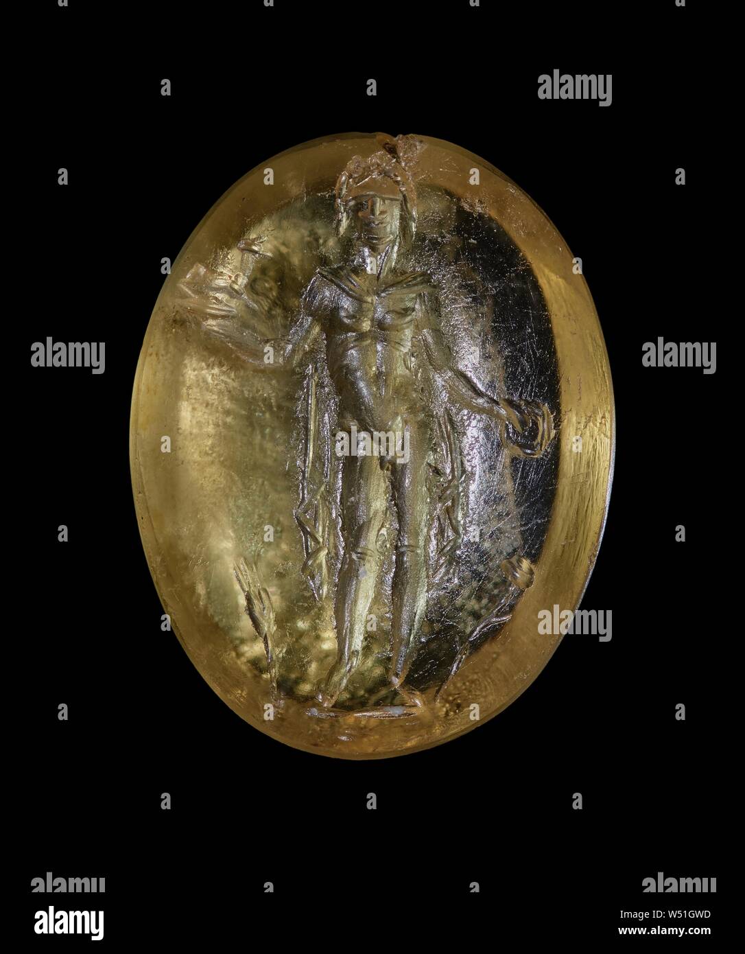 Engraved Gem with Bonus Eventus, Unknown, 1st century, Citrine, 1.2 × 0.9 × 0.4 cm (7/16 × 3/8 × 1/8 in Stock Photo