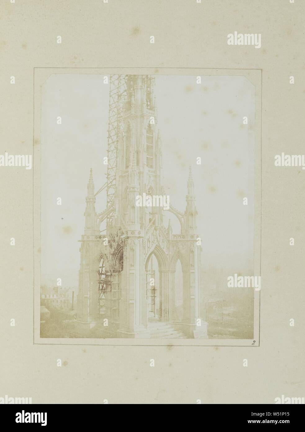 Sir Walter Scott's Monument, Edinburgh, as it appeared when nearly finished, in October 1844., William Henry Fox Talbot (English, 1800 - 1877), Edinburgh, Scotland, October 1844, Salted paper print from a paper negative, 19.4 × 15.6 cm (7 5/8 × 6 1/8 in Stock Photo