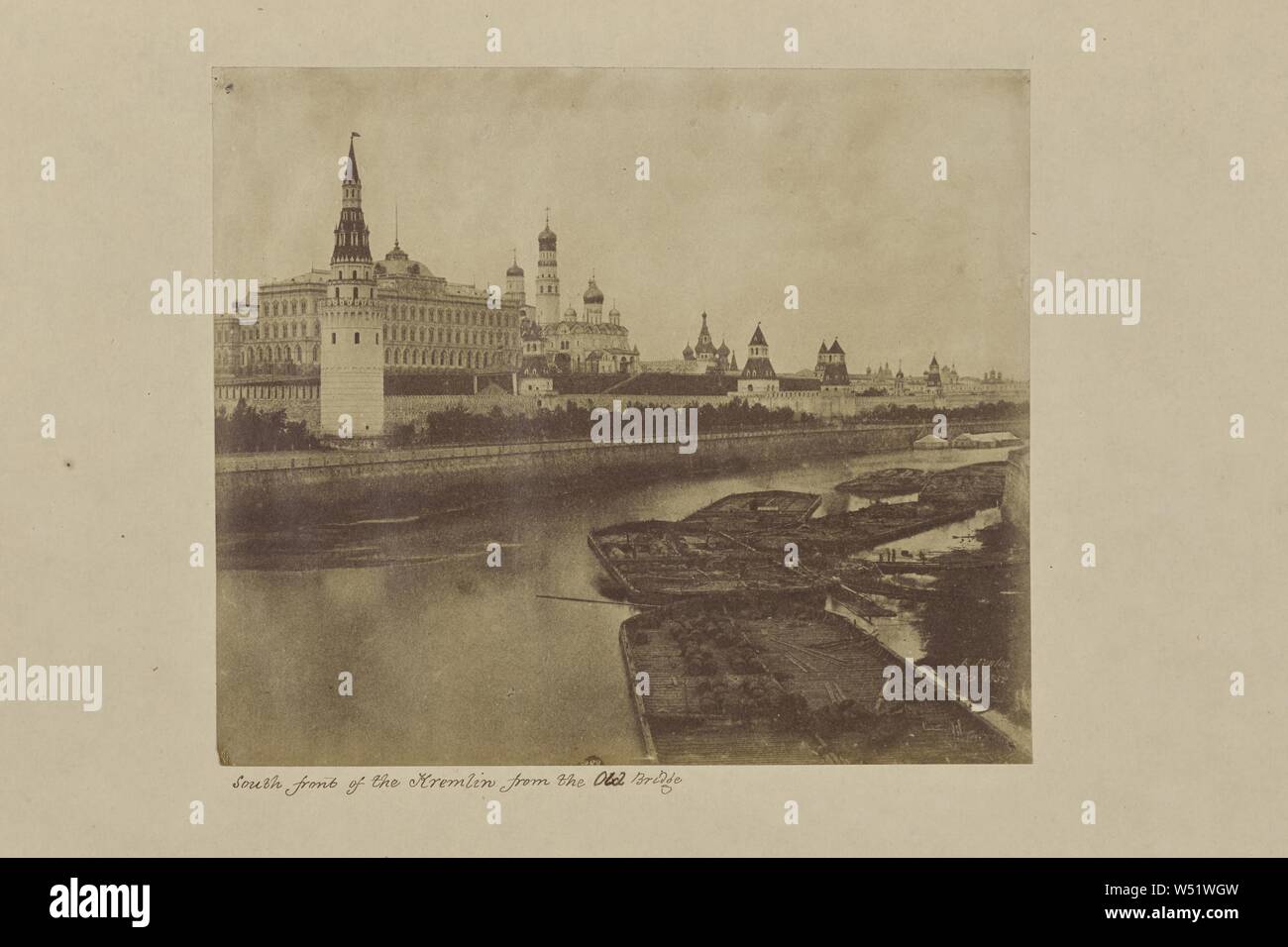 South Front of the Kremlin from the Old Bridge, Roger Fenton (English, 1819 - 1869), Moscow, Russia, September 1852, Salted paper print from a paper negative, 18.4 × 21.4 cm (7 1/4 × 8 7/16 in Stock Photo