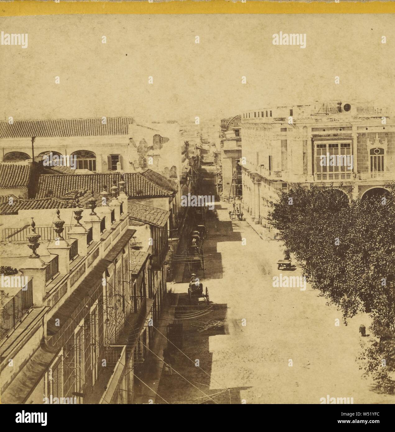 View from the Palace of the Conde de Santovenia, looking up the Calle de Obispo. Havana., George N. Barnard (American, 1819 - 1902), Edward and Henry T. Anthony & Co. (American, 1862 - 1902), Negative printed by Kuhns, about 1860–1862, Albumen silver print Stock Photo