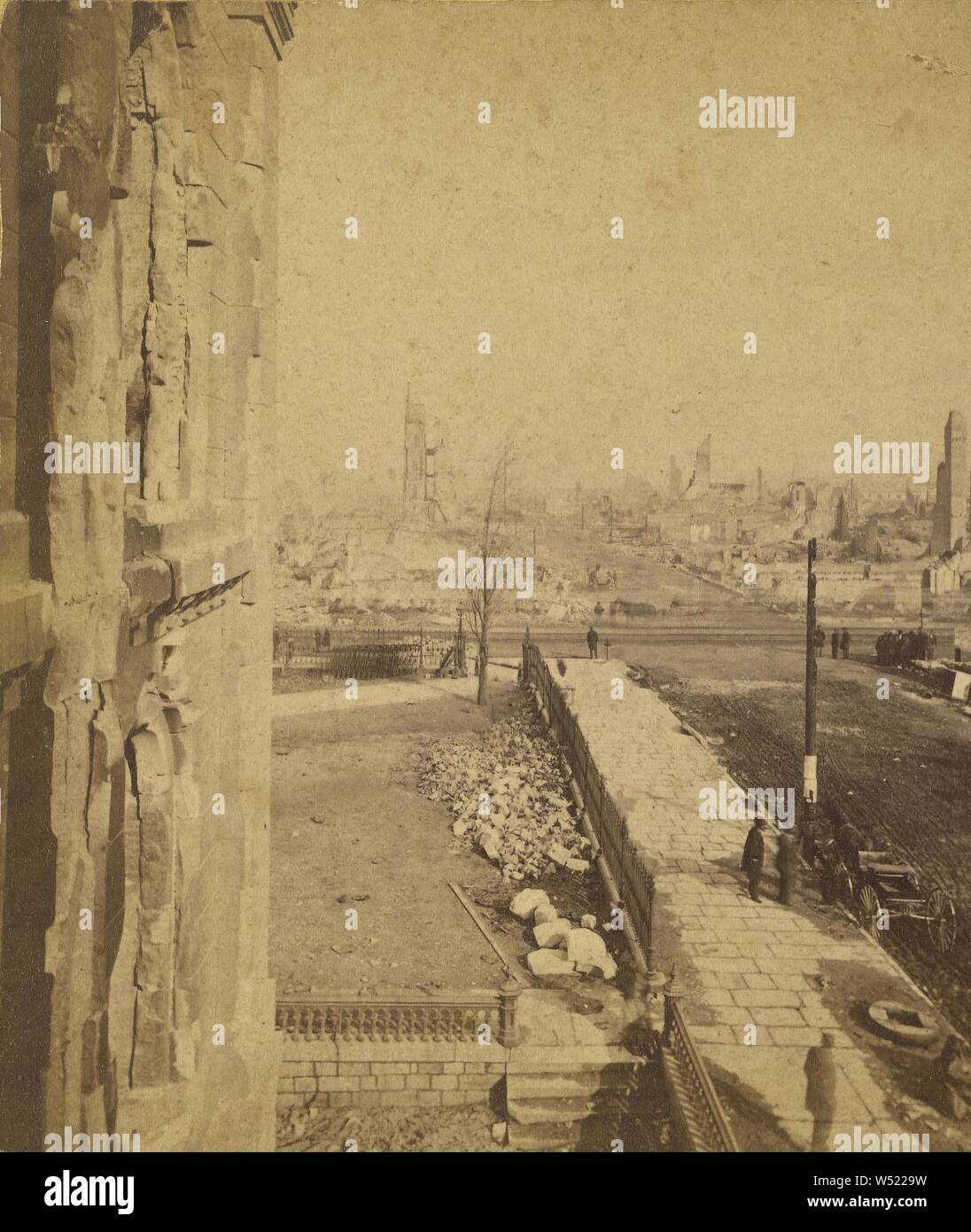 Among the Ruins in Chicago. View from the Court House Steps, looking north up Clark St., George N. Barnard (American, 1819 - 1902), October 9, 1871, Albumen silver print Stock Photo