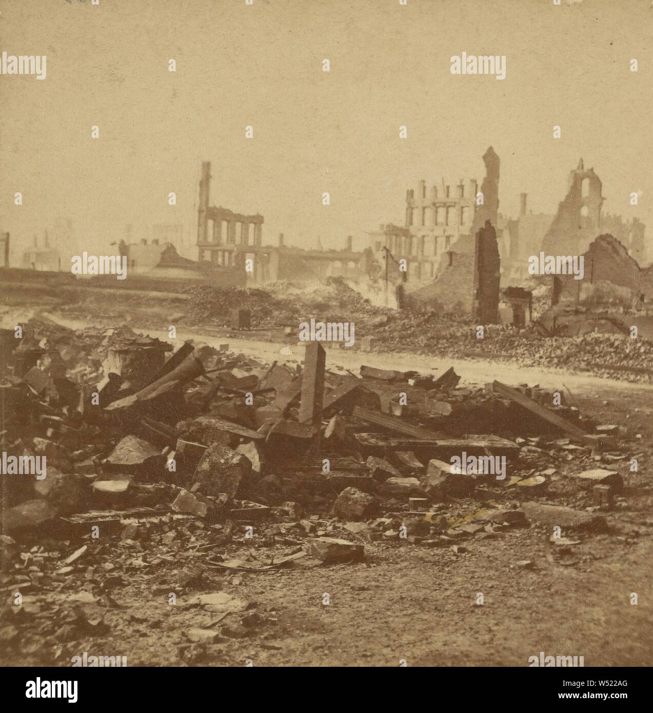Great Fire in Chicago, October 9th, 1871. From Wabash Ave. west on Monroe St., Lovejoy & Foster, October 9, 1871, Albumen silver print Stock Photo